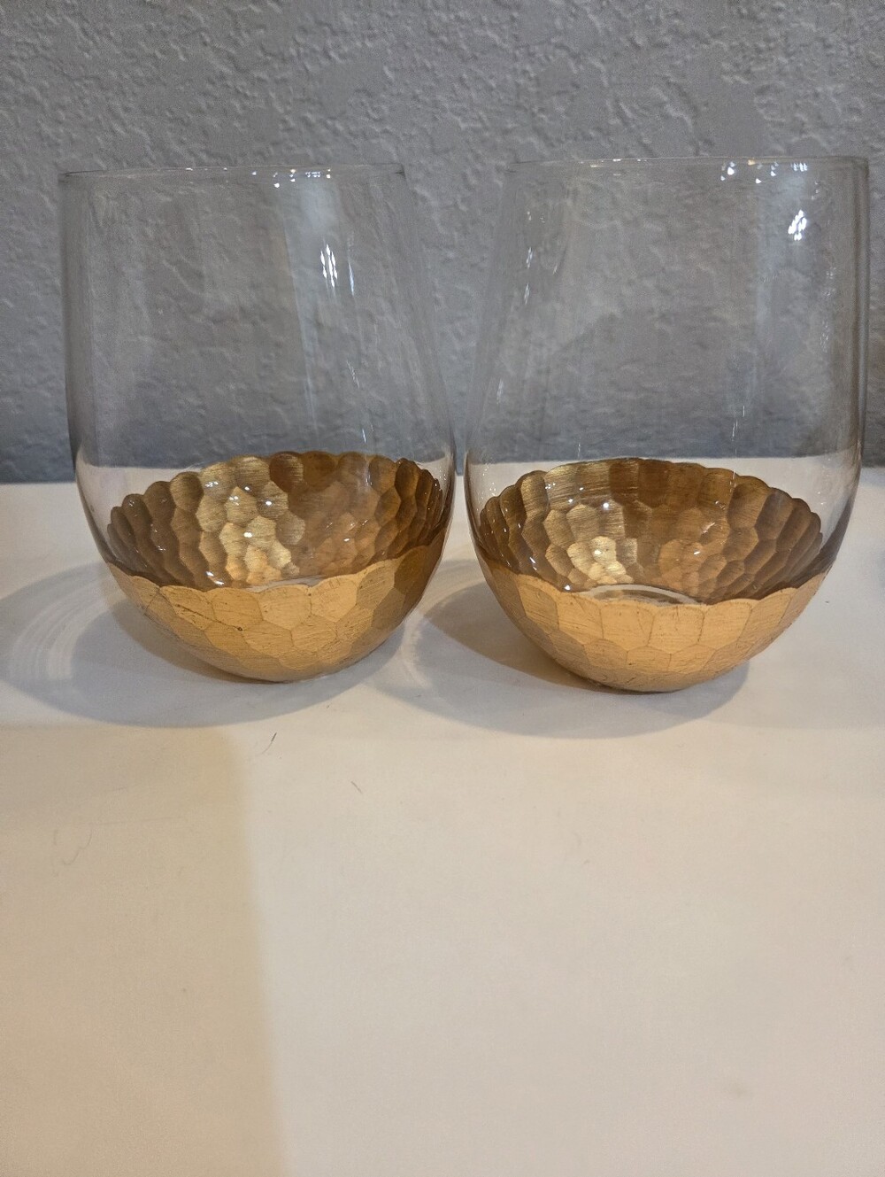 Hammered Gold Base Stemless Glasses - Set of 2